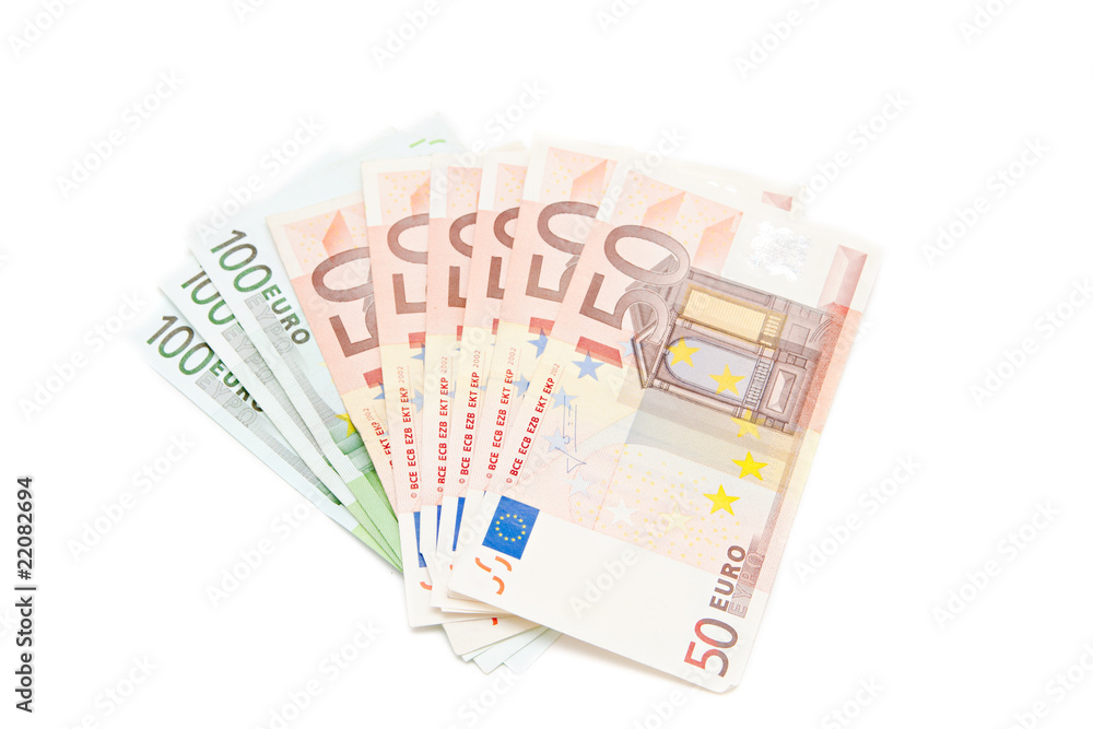 Euro banknotes isolated on a white background.. Euro banknotes isolated on a white background..