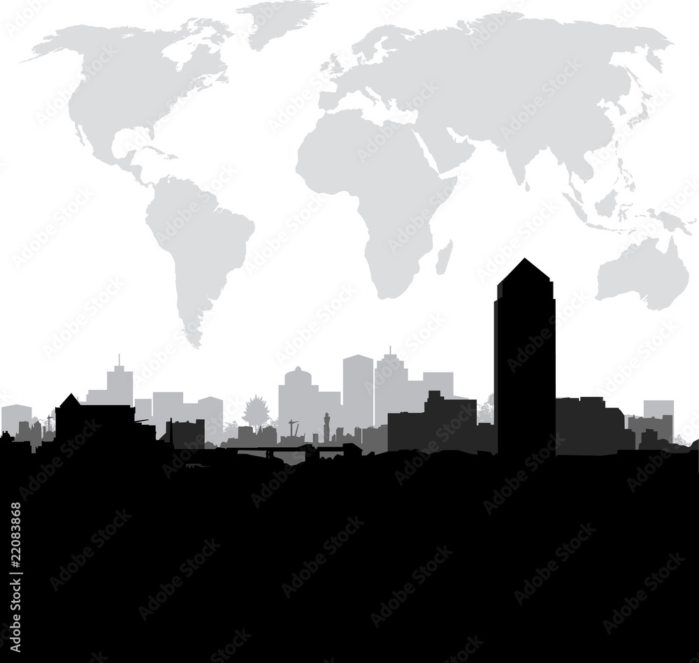 cityscape with world background