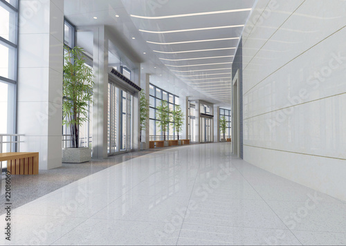 Fototapeta futuristic corridor modern office. 3D render