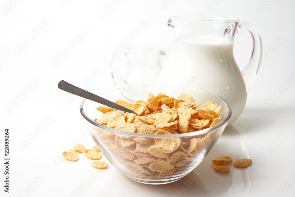 Breakfast with corn-flakes Breakfast with corn-flakes