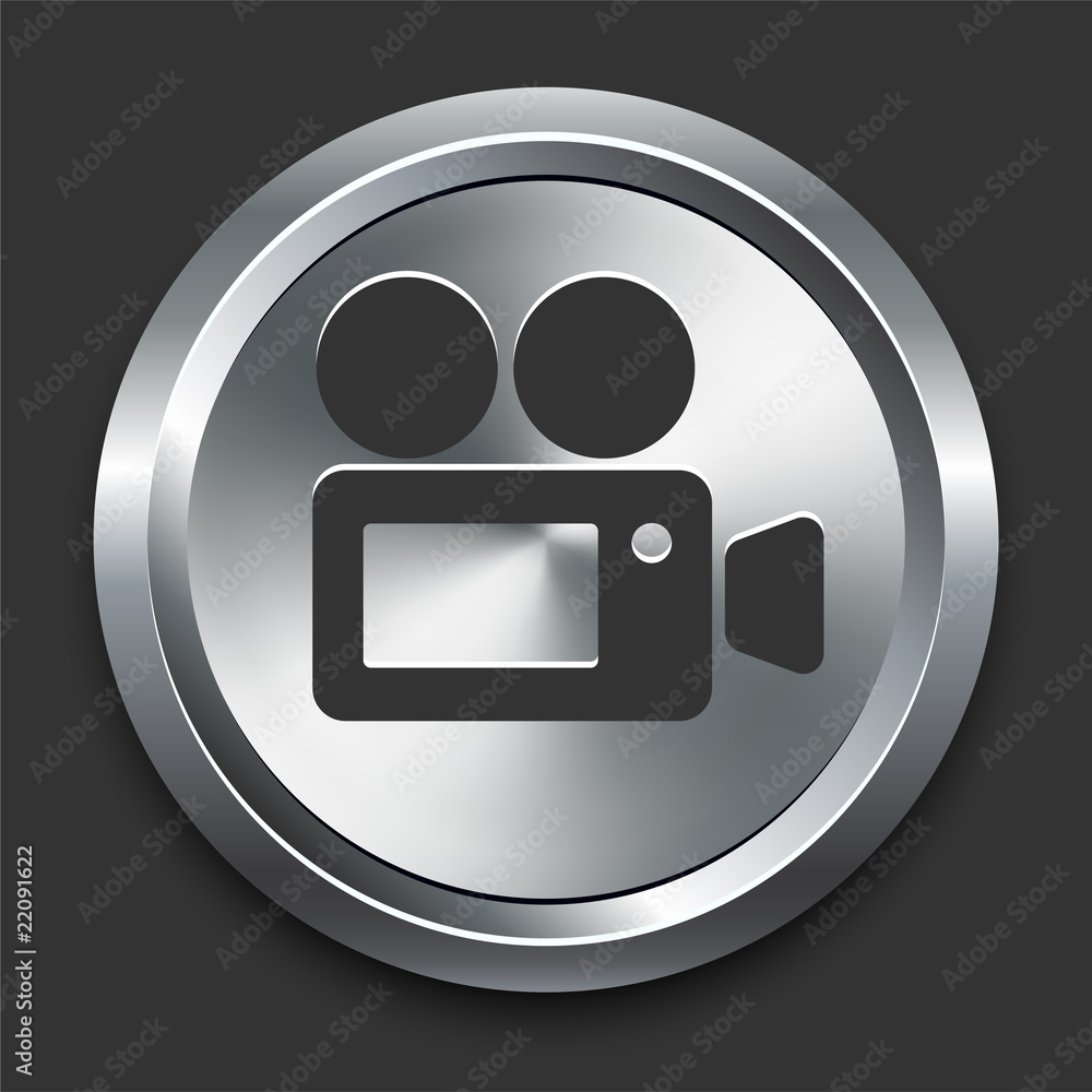 Film Camera Icon on Metal Internet Button Film Camera Icon on Metal Internet Button