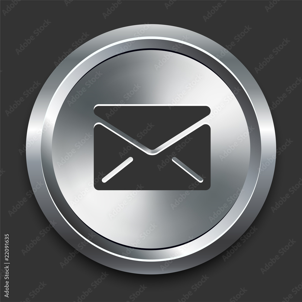 Email Message Icon on Metal Internet Button Email Message Icon on Metal Internet Button