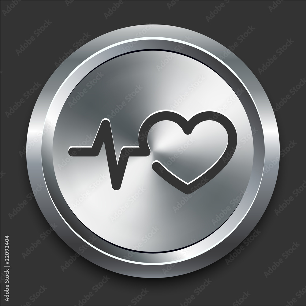 Heart and Pulse Icon on Metal Internet Button Heart and Pulse Icon on Metal Internet Button