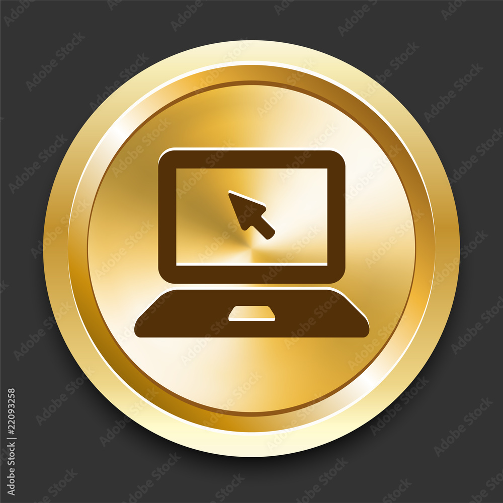 Laptop Computer on Golden Internet Button Laptop Computer on Golden Internet Button