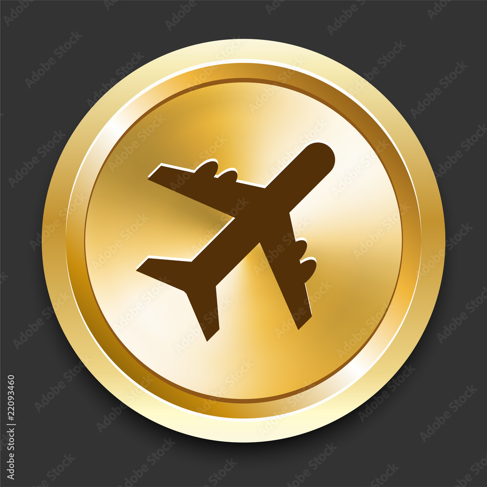 Obraz premium Airplane on Golden Internet Button