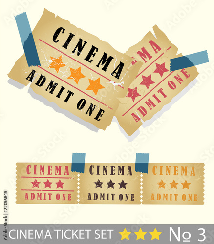 Old vintage paper cinema ticket set for poster or card