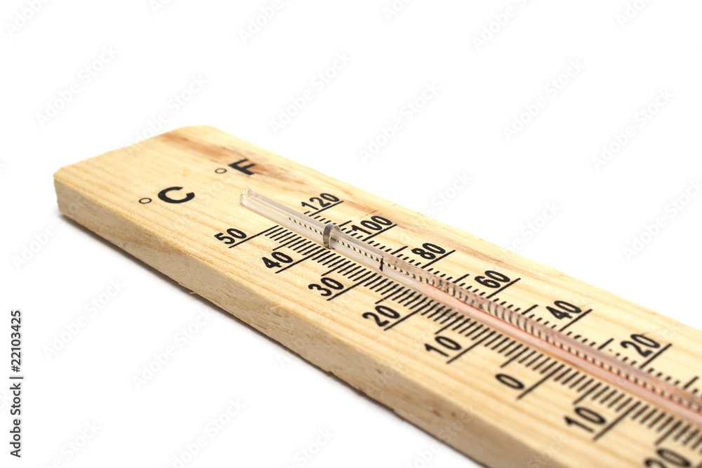 Wooden thermometer on white background Wooden thermometer on white background