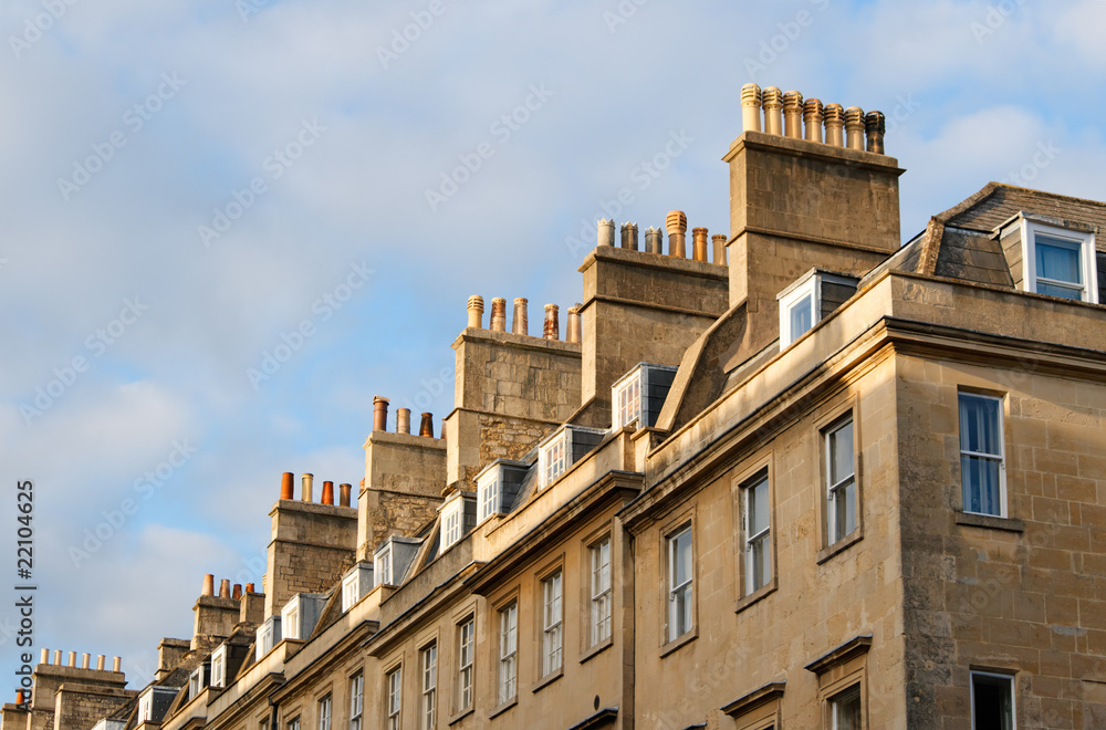 Roofs, chimneys and windows of the Georgian city Bath, Britain