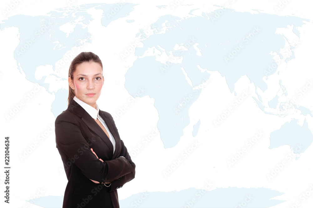 businesswoman with world map businesswoman with world map
