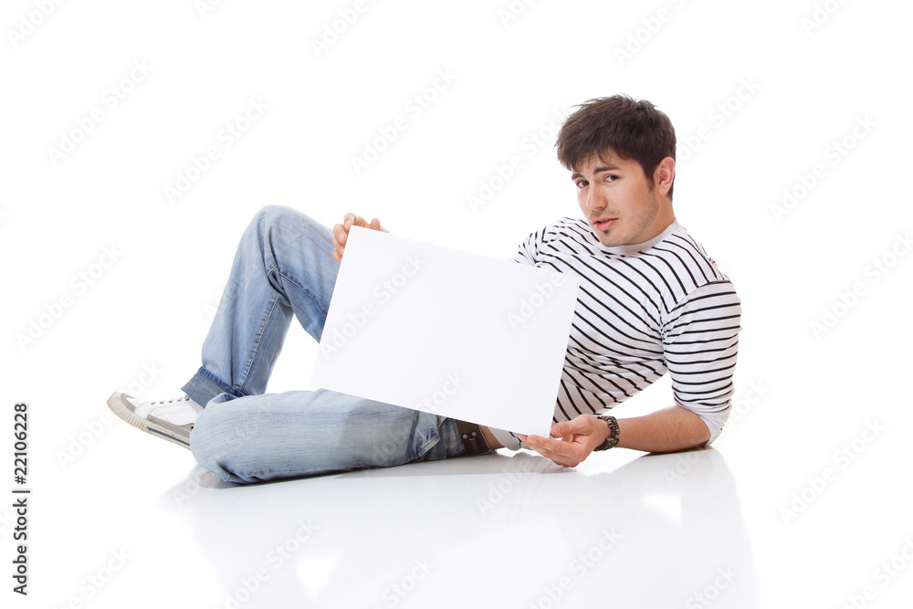 casual man holding an add casual man holding an add