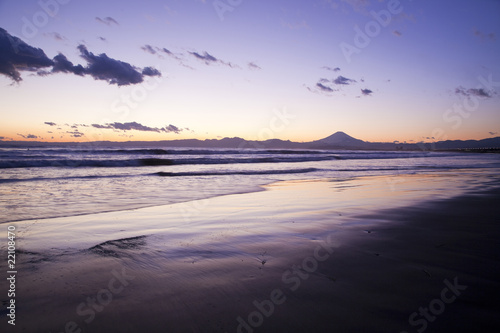 Sunset scene on the sea and Mt fuji in Japan. © MP_P