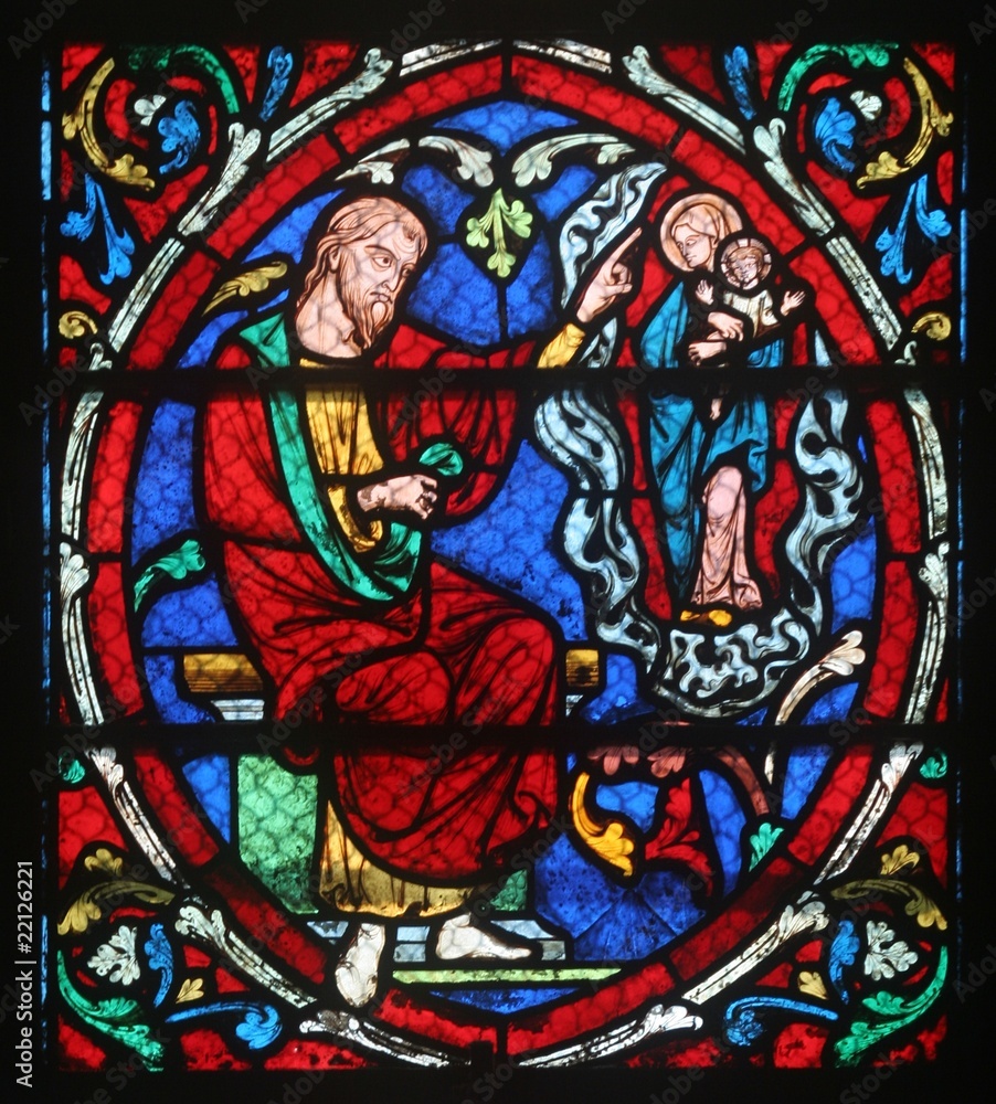Stained glass window in Cathedral Notre Dame de Paris