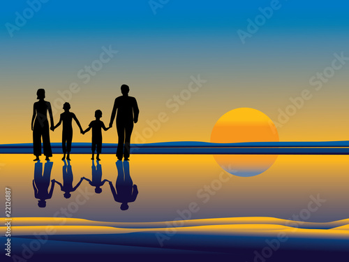 Family walking on beach vector