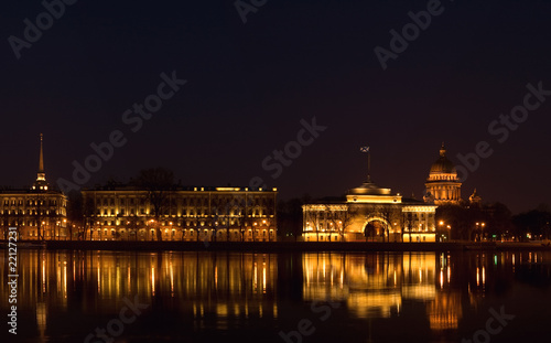 The building of the Admiralty and St. Isaac's Cathedral at night