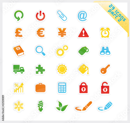 Colorful set of 29 sticker icons - part 2