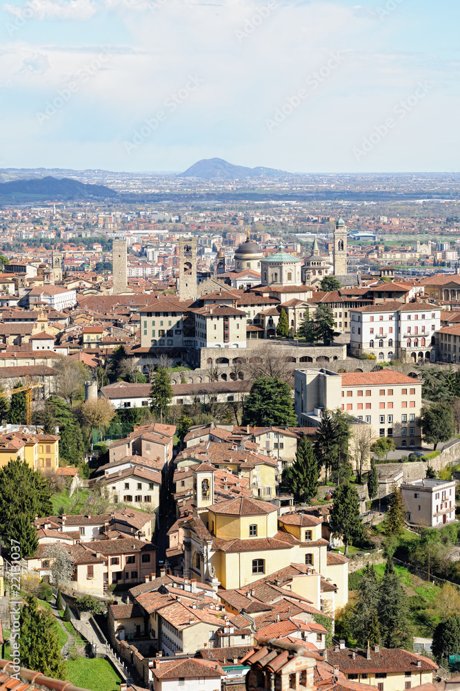 Aerial view of Bergamo, Città Alta, Lombardy, Italy