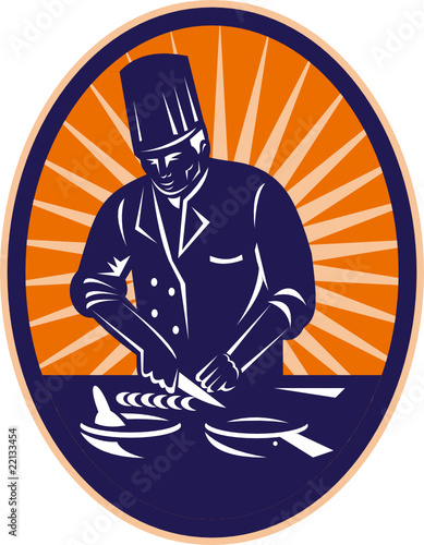 Chef cook slicing and preparing food