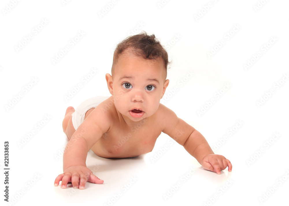 Adorable Baby Boy Learning to Crawl