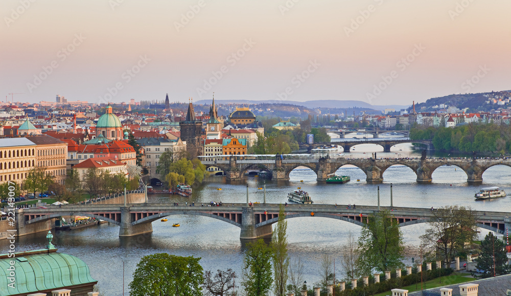 Fototapeta premium View on Prague Bridges at sunset