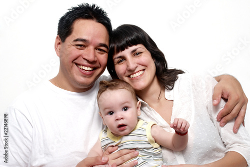 happy latin family on a white background
