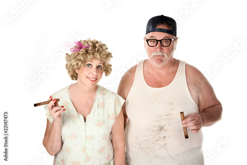 Homely couple with cigars
