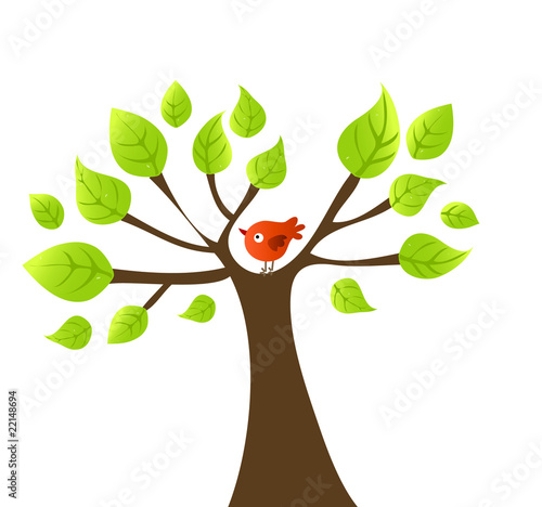 vector tree with bird