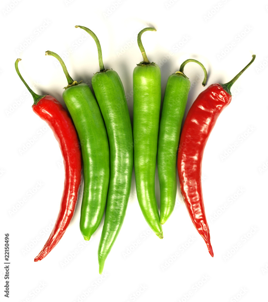 Chilly peppers on white background