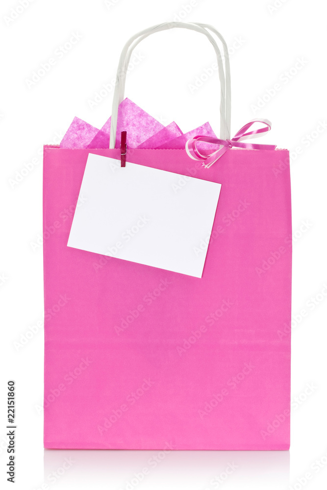 Pochette cadeau rose avec carte de voeux Stock Photo | Adobe Stock
