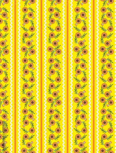 Vector Eps10 Yellow Wallpaper Pattern with Orange Flowers