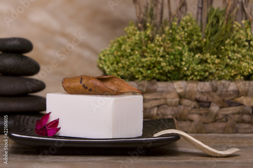 Canvas Print Bath soap and massage stones