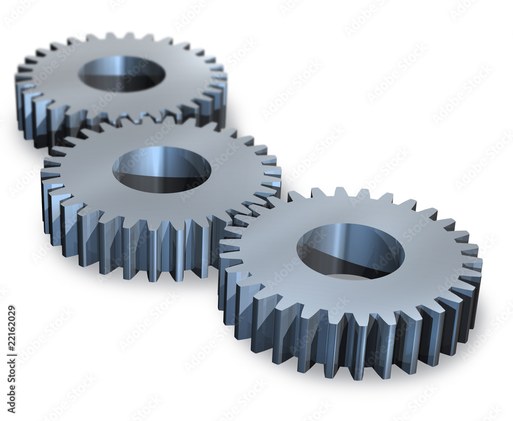 Mechanism of three metal gear wheels working together Mechanism of three metal gear wheels working together