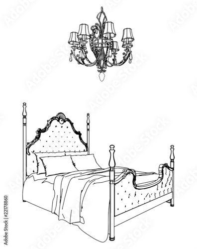 Bed And Chandelier Vector 03