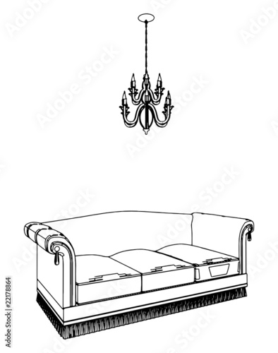 Sofa And Chandelier Vector 03