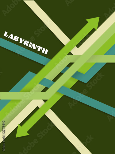 Labyrinth illustration from color arrows and lines.
