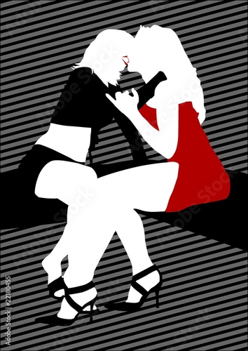 Kissing silhouette girls