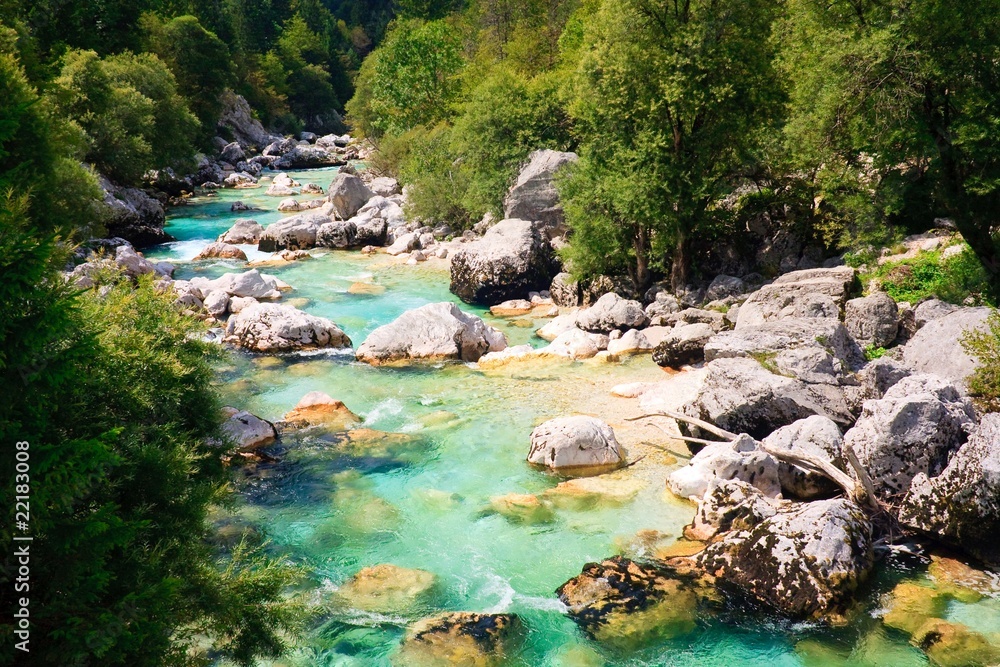 Emerald coloured alpine river Soca / Isonzo, Slovenia Emerald coloured alpine river Soca / Isonzo, Slovenia