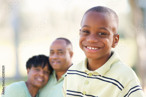 Handsome African American Boy with Parents