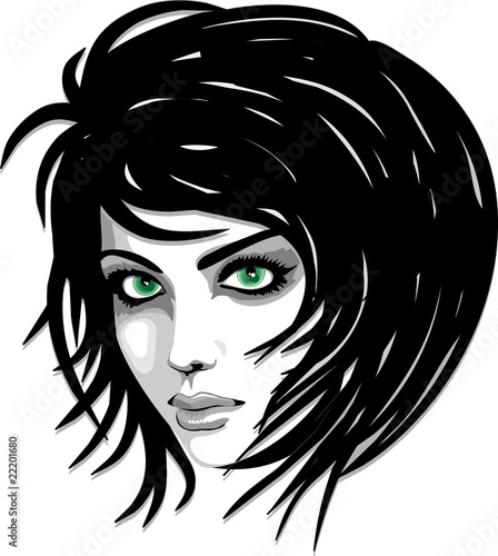 Viso Ragazza dagli Occhi Verdi-Green Eyes Girl's face-Vector