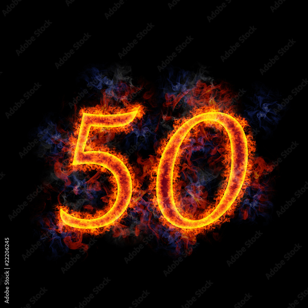 Fiery text '50'. Fiery text '50'.