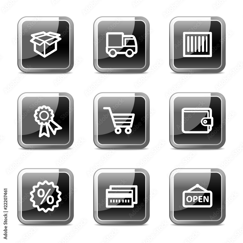 Shopping web icons set 2, black square glossy buttons series Shopping web icons set 2, black square glossy buttons series