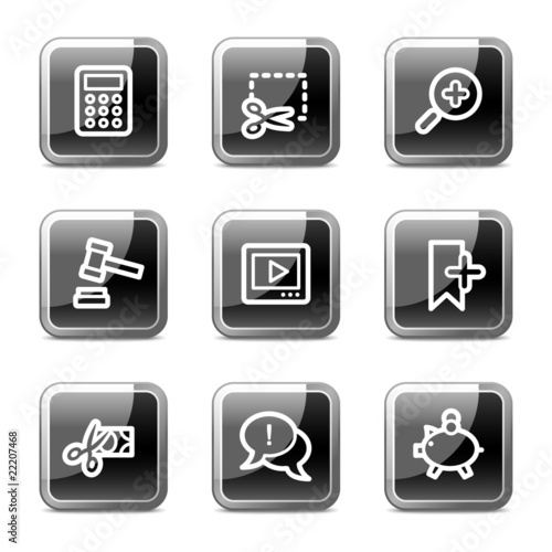 Shopping web icons set 3, black square glossy buttons series