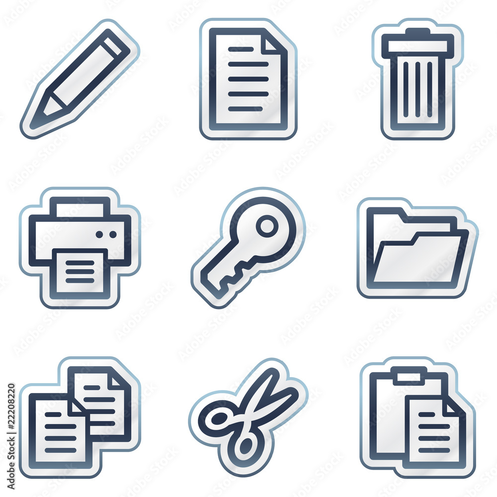 Documents web icons set 1, deep blue contour sticker series