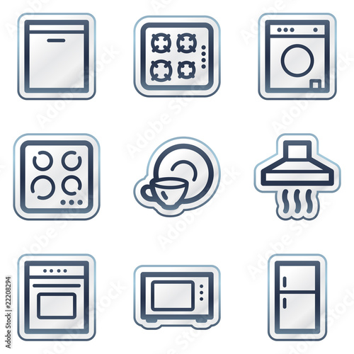 Home appliances web icons, deep blue contour sticker series