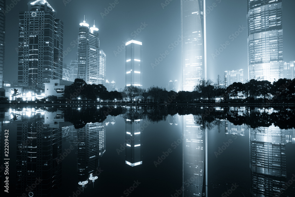 Naklejka premium nocny widok Szanghaju