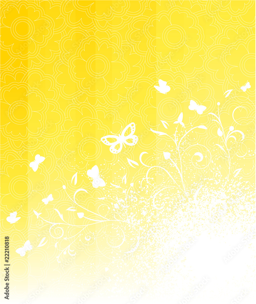 Sunny illustration with striped background and florals Sunny illustration with striped background and florals