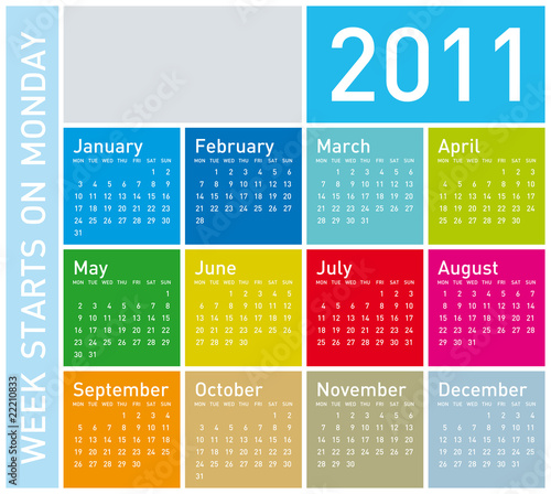 Colorful Calendar 2011, week starts on Monday