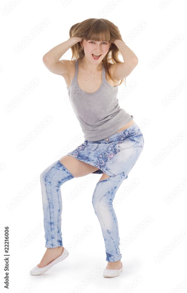 Teenage girl dancing hip-hop isolated over white Teenage girl dancing hip-hop isolated over white