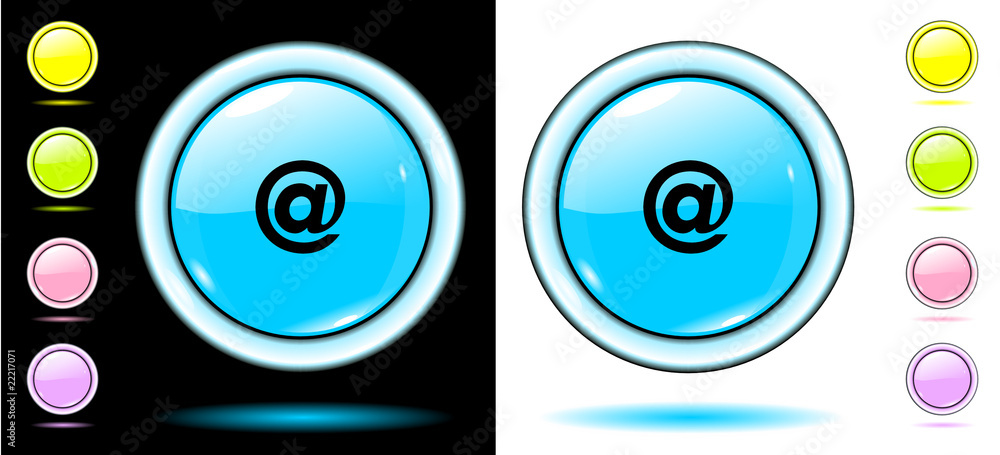 Button @ blue isolated on the white and black Button @ blue isolated on the white and black