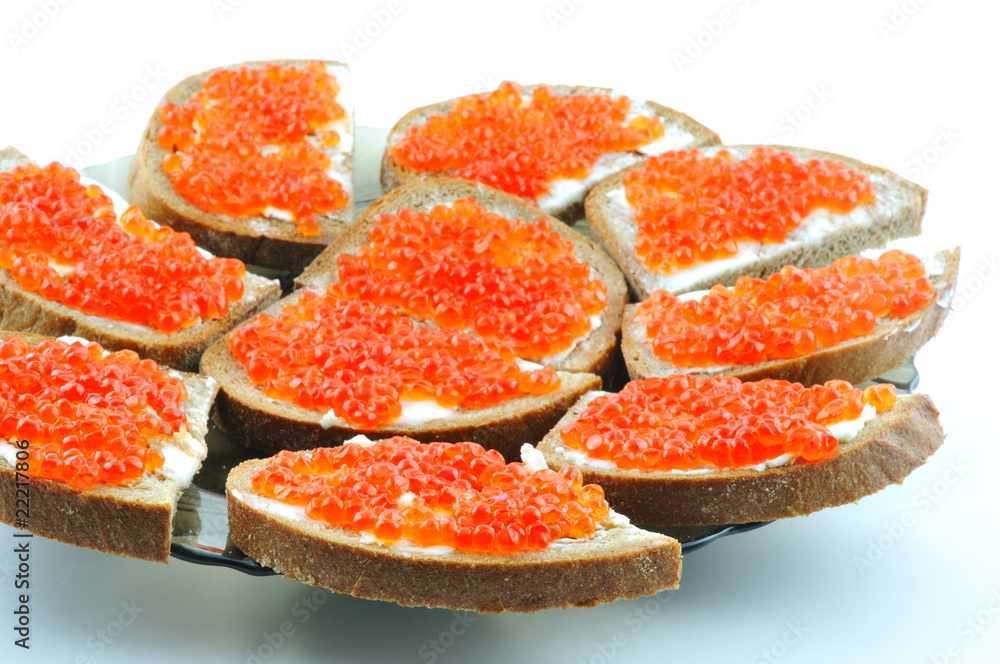 Sandwich with red caviar Sandwich with red caviar