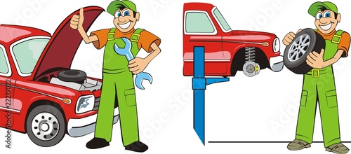 two pictures about master on repair of the cars